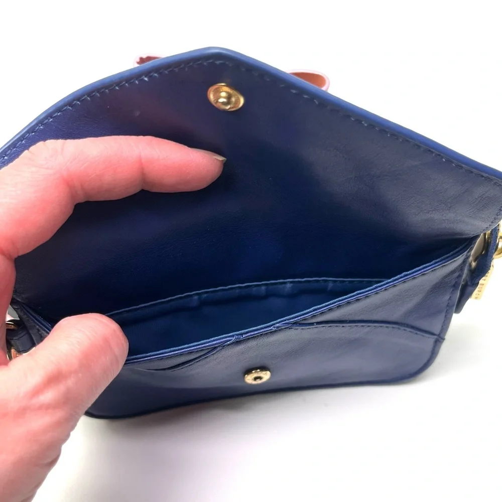 Tory Burch Navy Blue Pink Smooth Leather Wristlet/Wallet